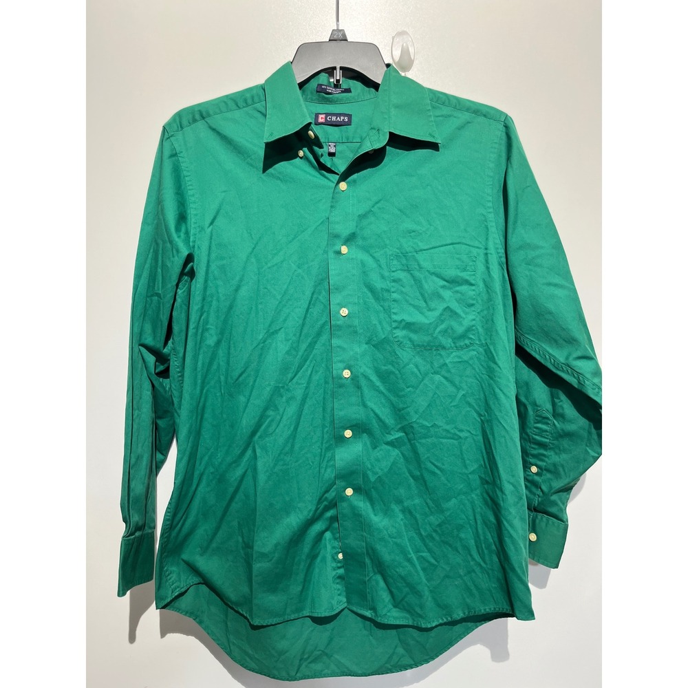 Chaps Mens Green Wrinkle Free Long Sleeve Button Down Shirt Large 16-16.5 34/35